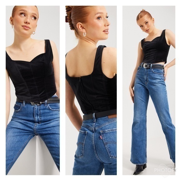 LEVI’S LENNOX CORSET crop TOP size small in black caviar - Picture 1 of 16